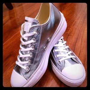 Baby Blue Metallic Platform Converse